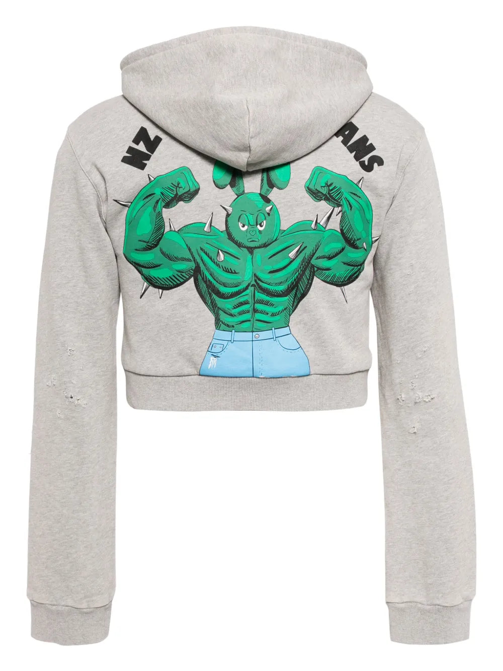 Graphic-Print Cropped Zip-Up Hoodie