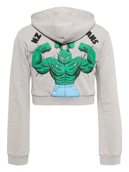 Graphic-Print Cropped Zip-Up Hoodie