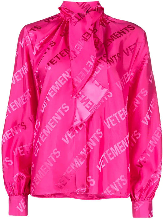 Logo-Jacquard Tie-Neck Shirt