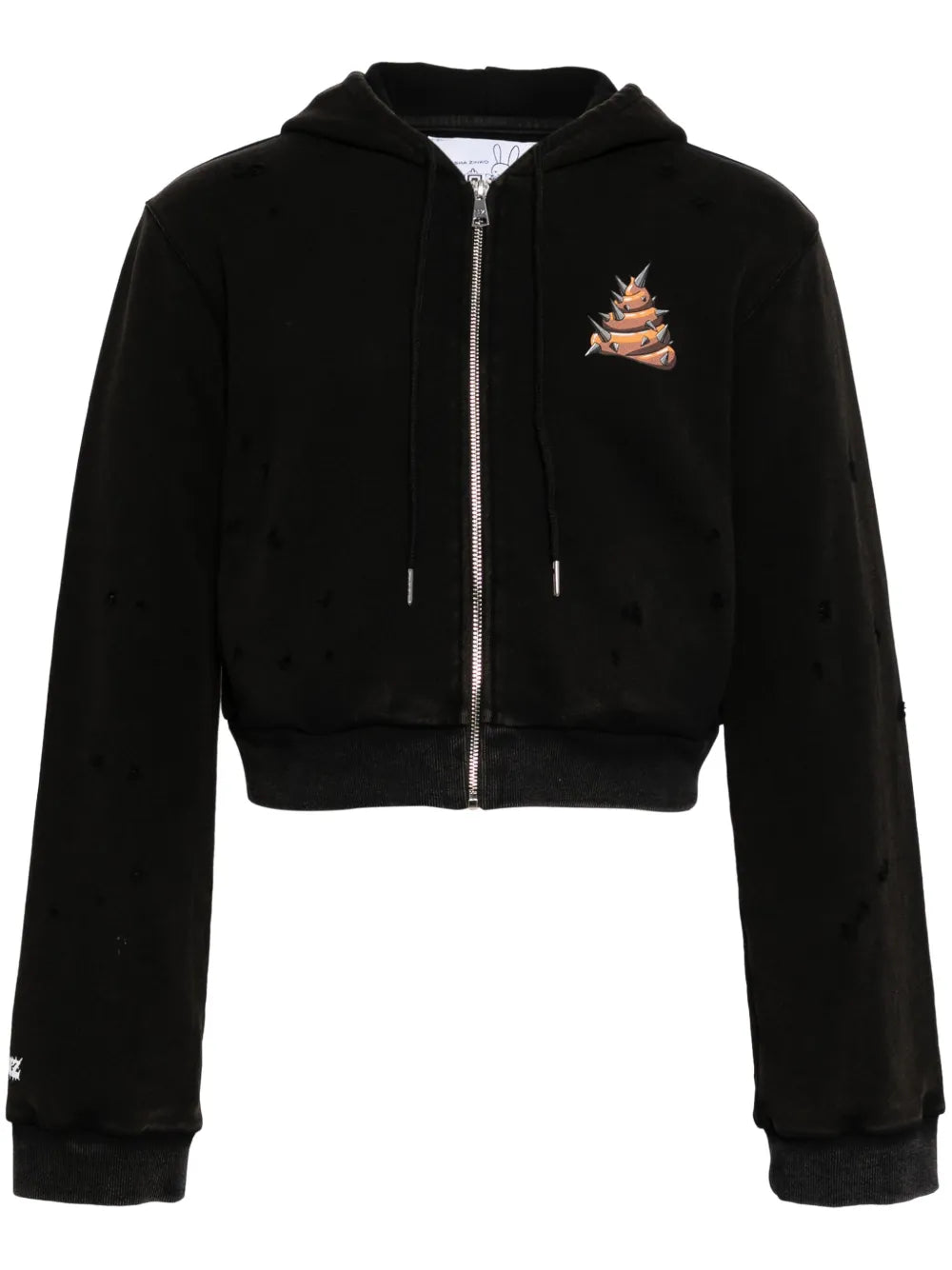 Slogan-Print Cropped Zip-Up Hoodie