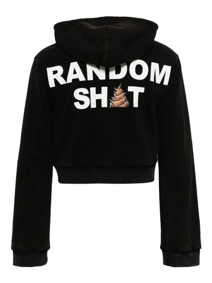 Slogan-Print Cropped Zip-Up Hoodie