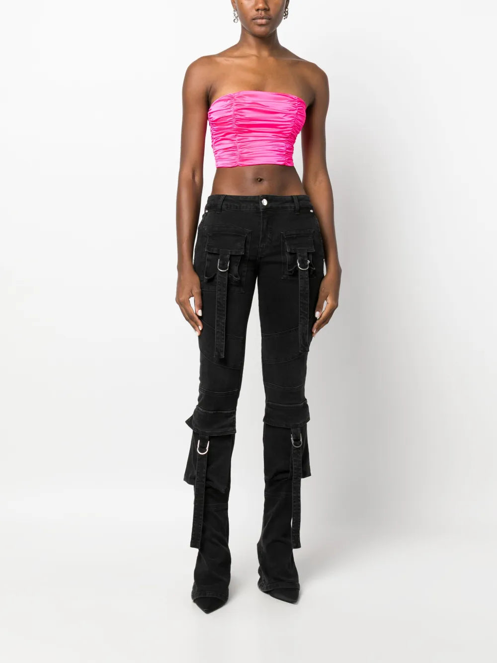 Ruched Satin Cropped Top