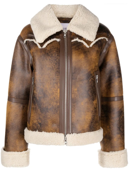 Faux-Shearling Trim Zip-Up Jacket