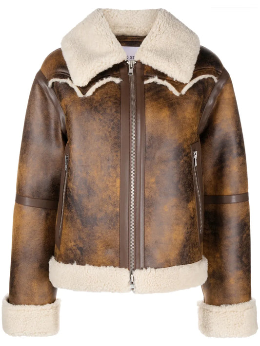 Faux-Shearling Trim Zip-Up Jacket