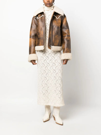 Faux-Shearling Trim Zip-Up Jacket