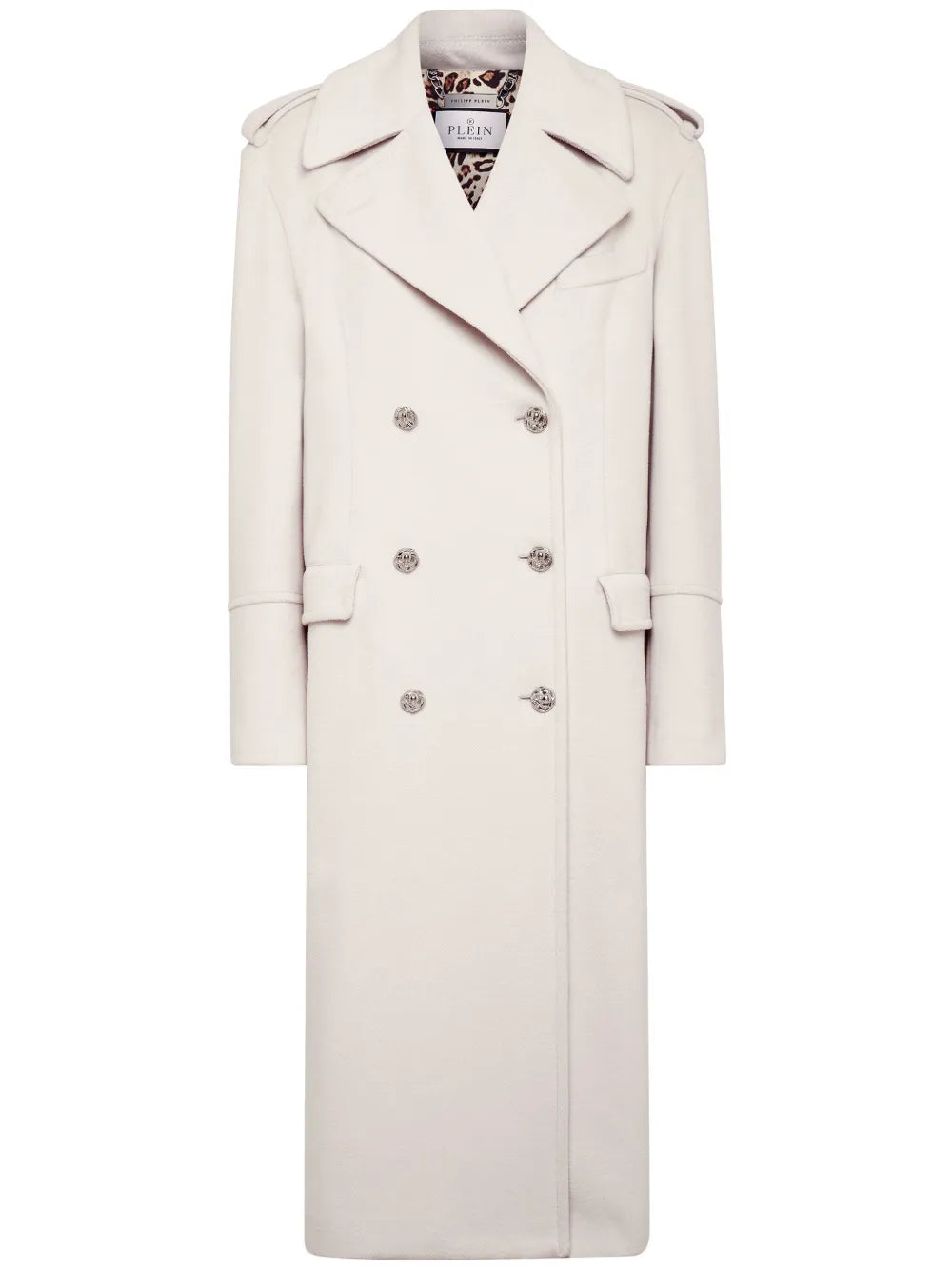 Skull Crystal-Embellished Double-Breasted Coat