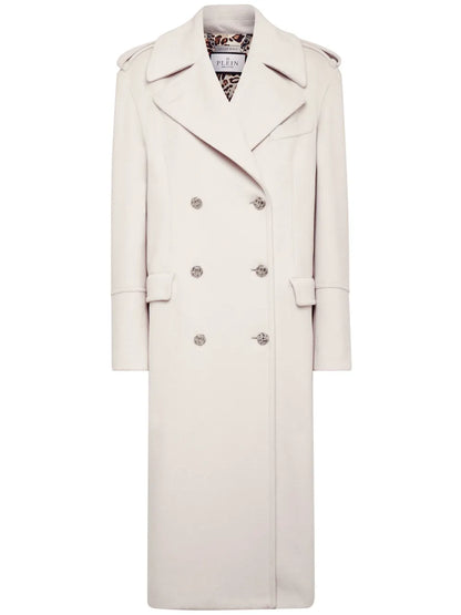 Skull Crystal-Embellished Double-Breasted Coat