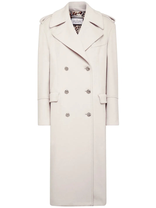 Skull Crystal-Embellished Double-Breasted Coat