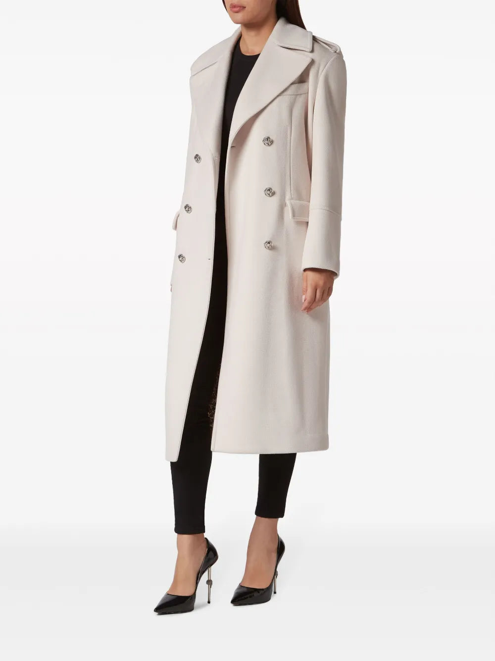Skull Crystal-Embellished Double-Breasted Coat
