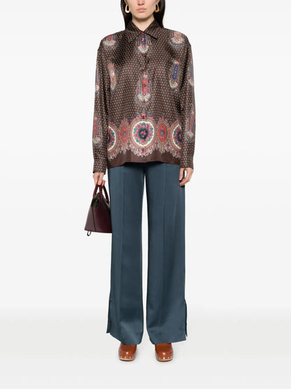 Mix-Print Pointed-Collar Silk Shirt