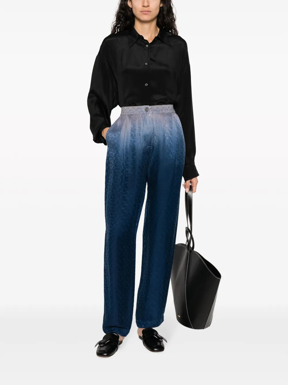 Bianca Paisley-Print Ombré Silk Trousers