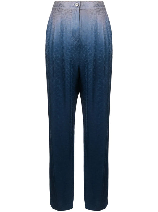 Bianca Paisley-Print Ombré Silk Trousers