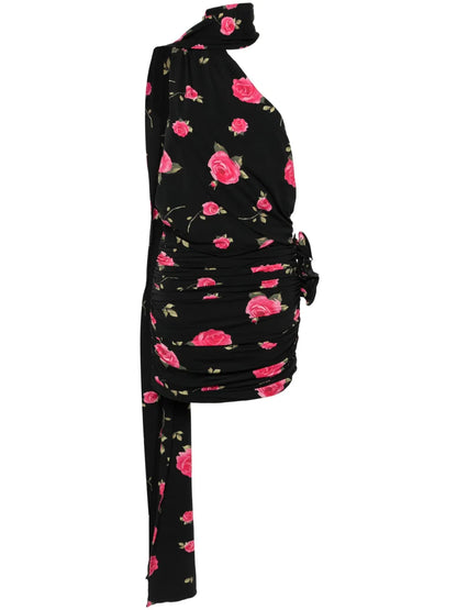 Rose-Print Ruched Minidress