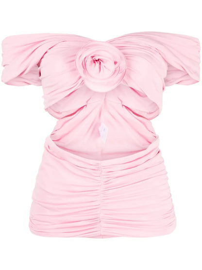 Rose-Appliqué Ruched Top
