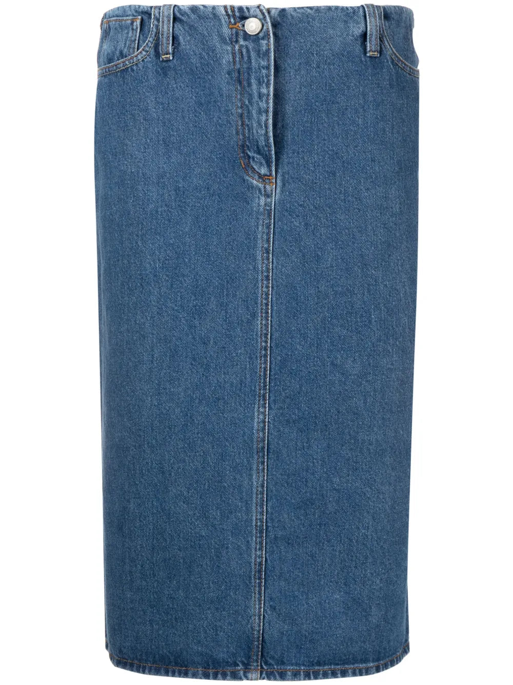 Engraved-Logo Denim Pencil Skirt