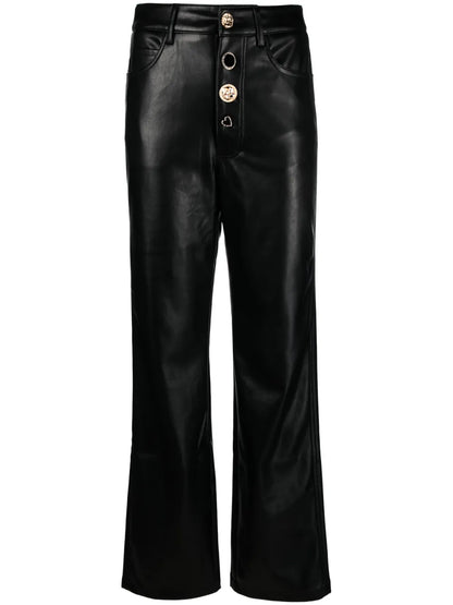 Button-Embellished High-Waist Trousers