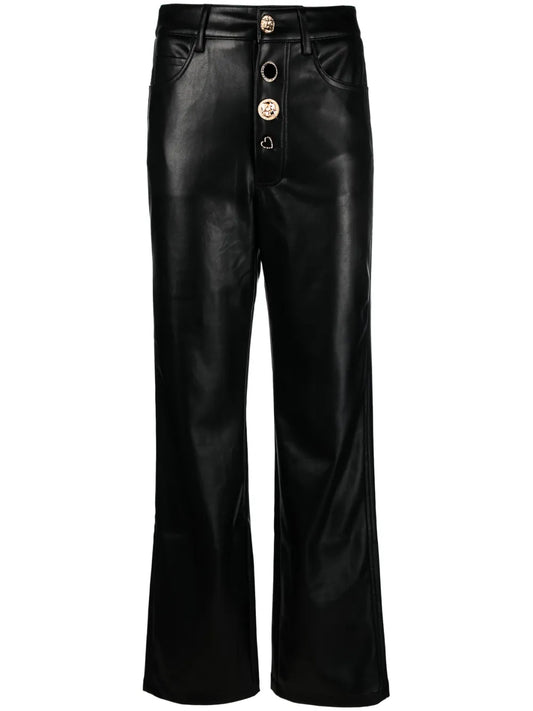 Button-Embellished High-Waist Trousers