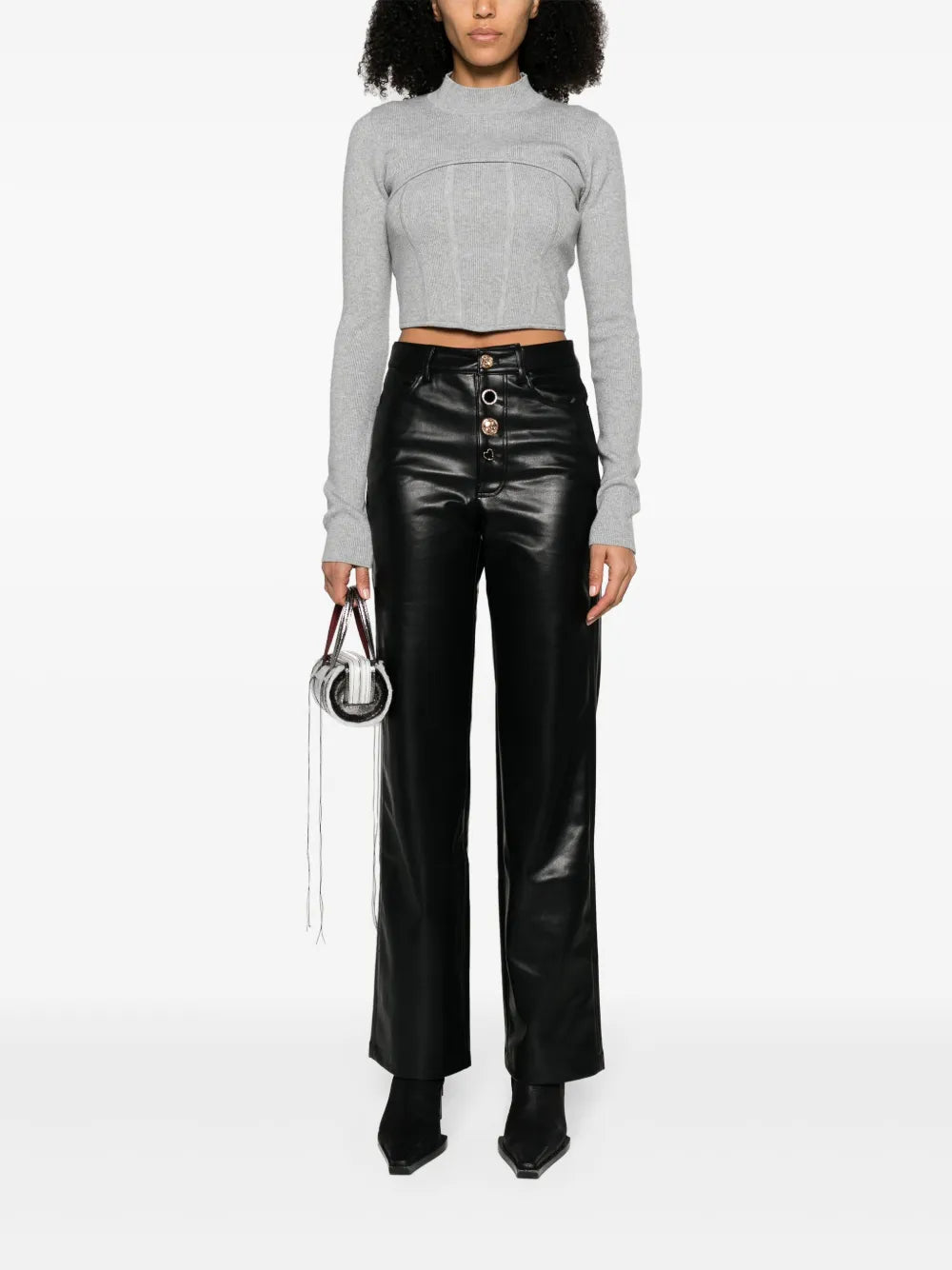 Button-Embellished High-Waist Trousers