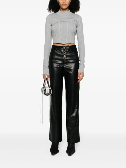 Button-Embellished High-Waist Trousers