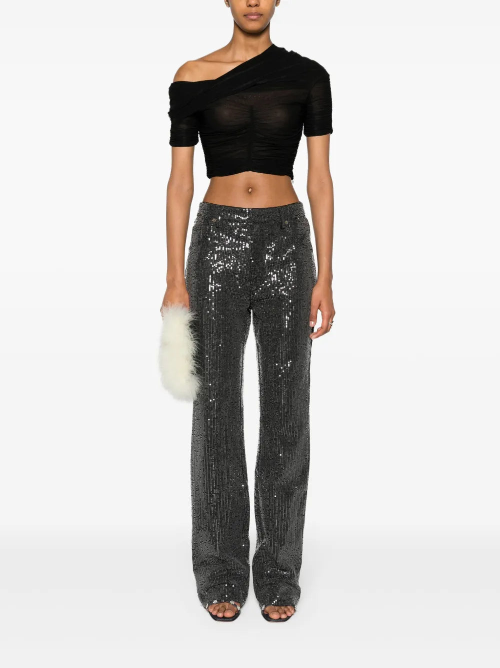 High-Waisted Sequin-Embellished Jeans