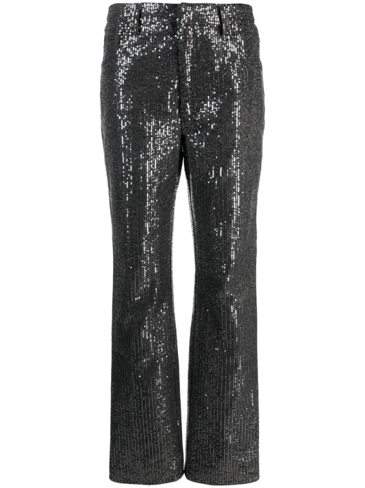 High-Waisted Sequin-Embellished Jeans