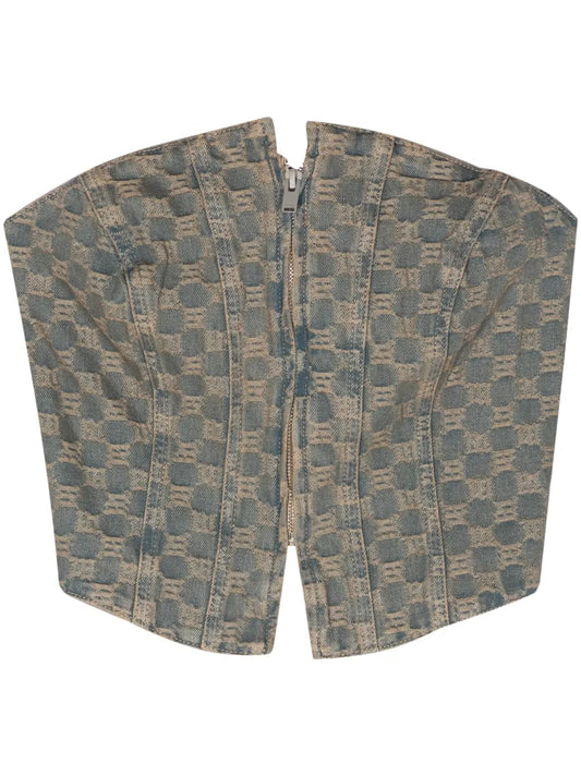 Monogram-Jacquard Denim Corset Top