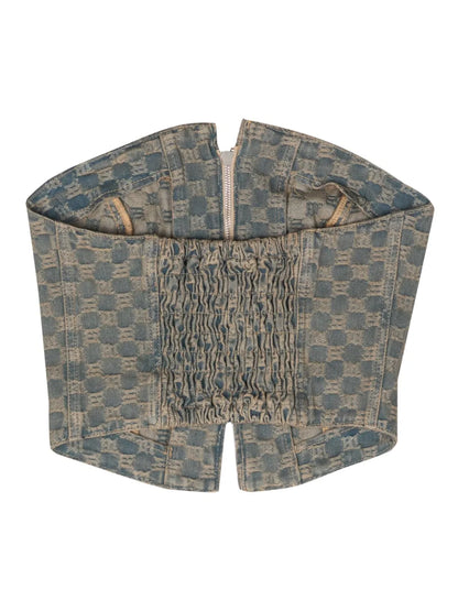 Monogram-Jacquard Denim Corset Top