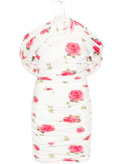 Rose-Print Ruched Minidress