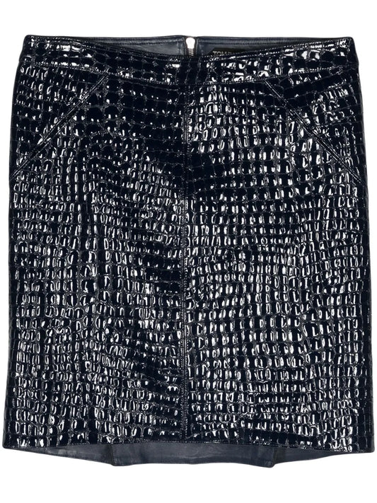 Crocodile-Embossed Leather Miniskirt