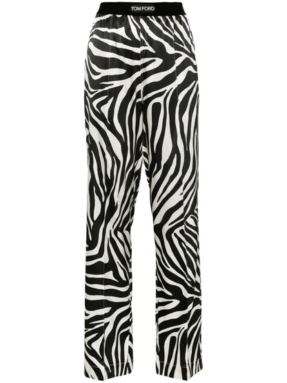 Zebra-Print Silk Trousers