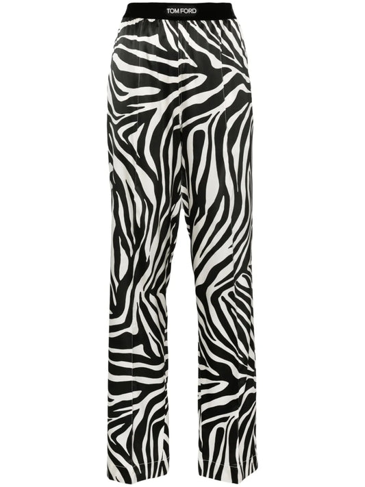 Zebra-Print Silk Trousers