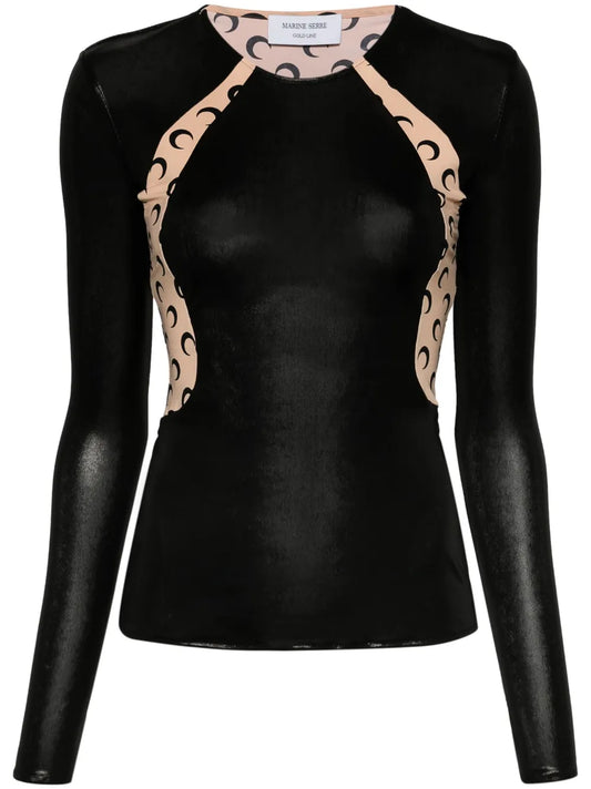 Crescent Moon-Print Draped Top