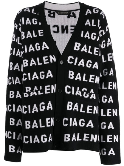 Intarsia-Knit Logo-Motif Cardigan