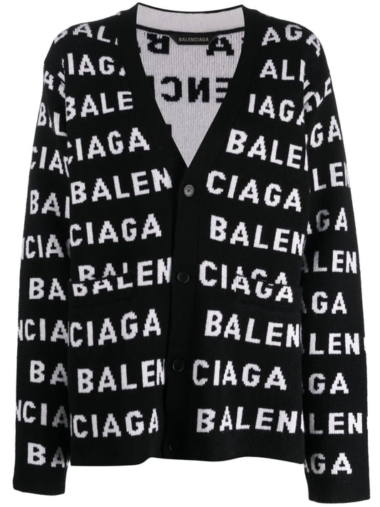 Intarsia-Knit Logo-Motif Cardigan