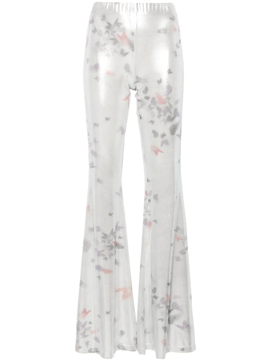 Slender Laminated Flared Trousers