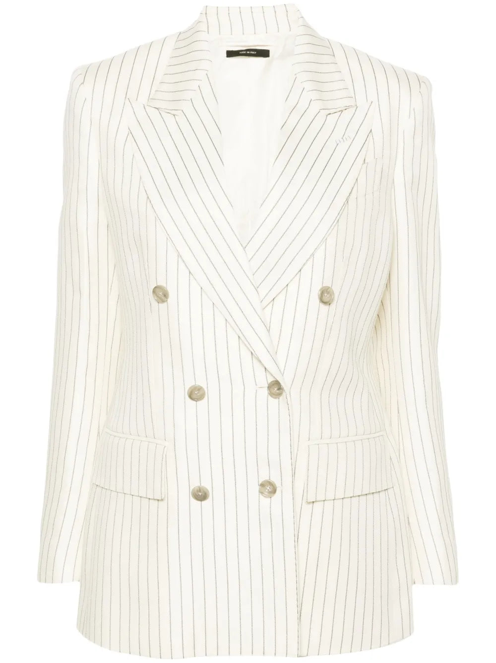 Striped Double-Breasted Twill Blazer