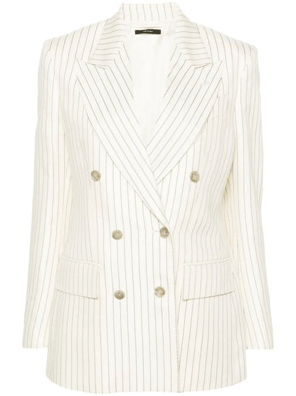 Striped Double-Breasted Twill Blazer