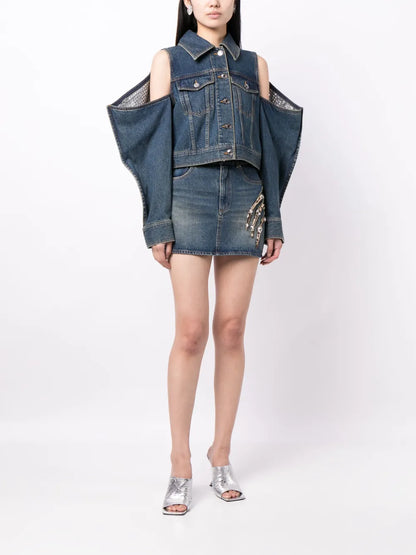 Cut Out-Detail Denim Jacket