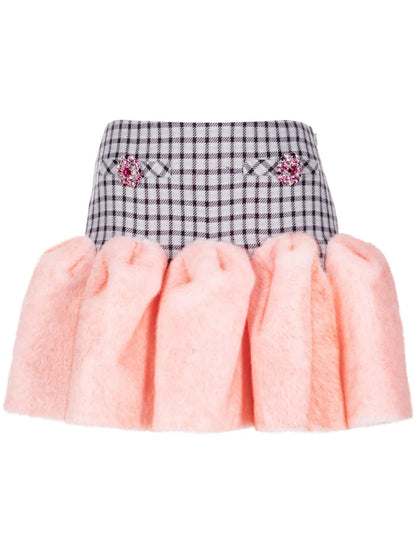 Godet Faux Fur-Trimmed Mini Skirt