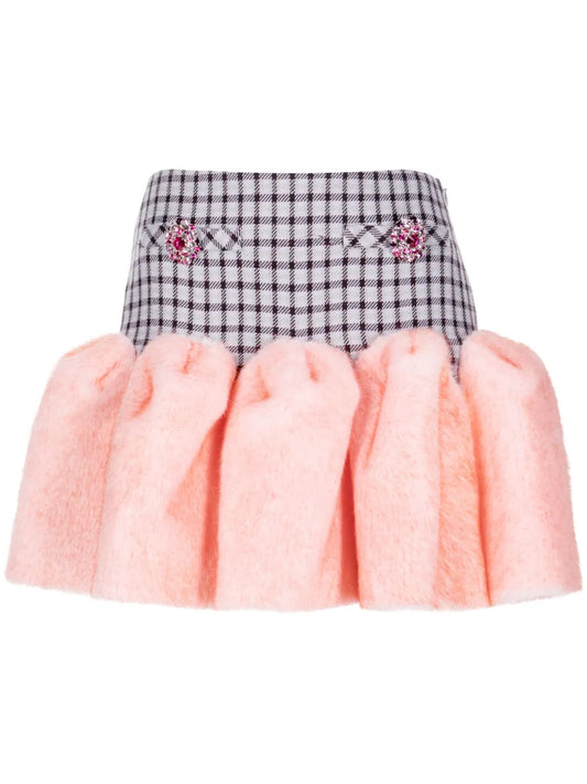 Godet Faux Fur-Trimmed Mini Skirt
