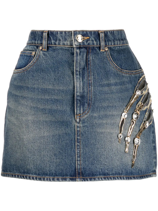 Claw Cut Denim Miniskirt