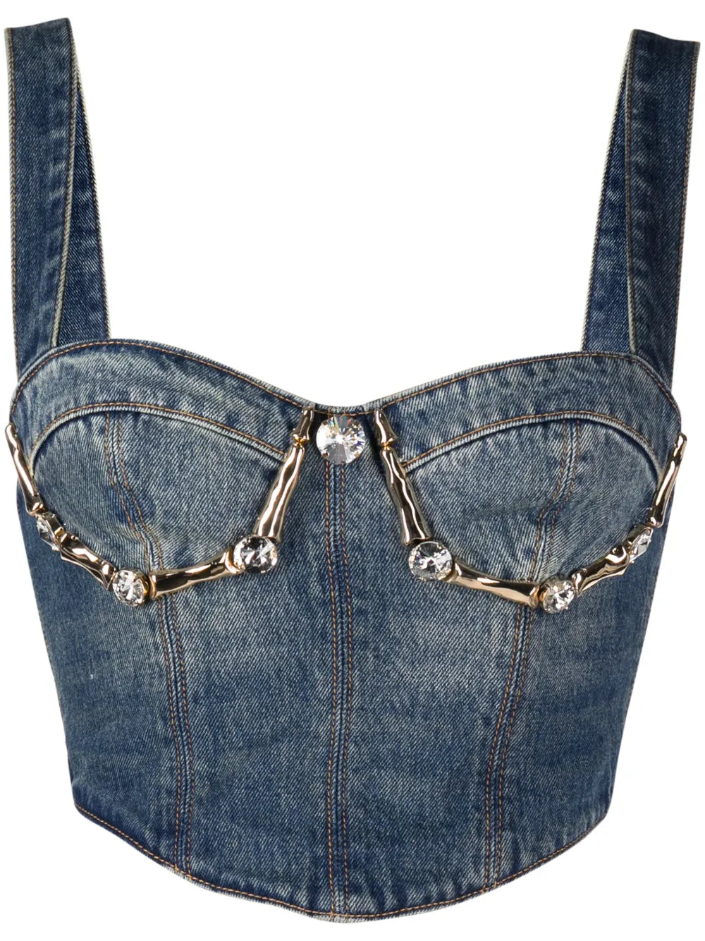 Claw Cup Crystal-Embellished Denim Bustier