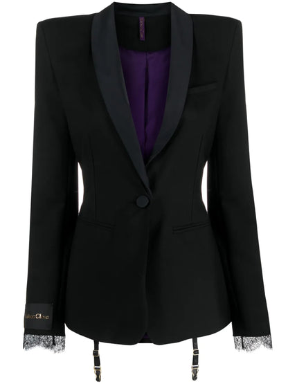 Satin-Trim Tailored Blazer