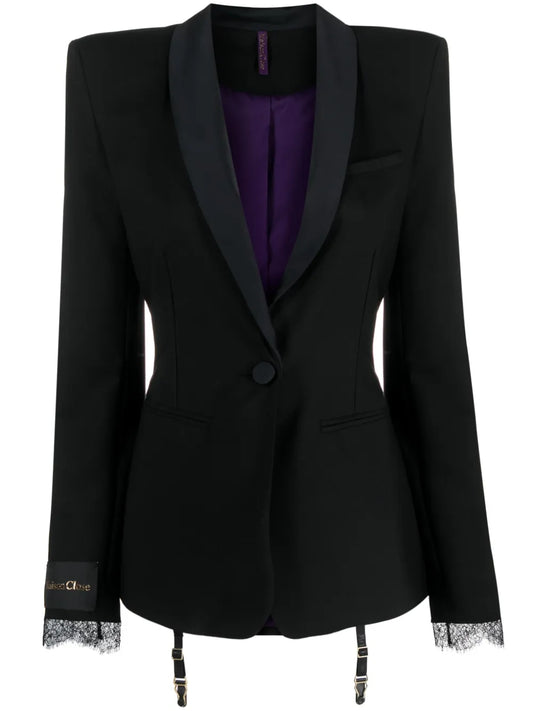 Satin-Trim Tailored Blazer