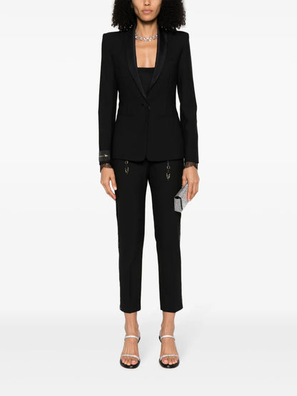 Lace-Stripe Virgin-Wool Blend Tailored Pants