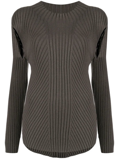 Cut-Out Detailing Ribbed-Knit Jumper