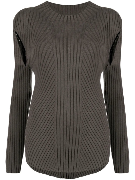 Cut-Out Detailing Ribbed-Knit Jumper