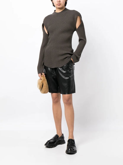 Cut-Out Detailing Ribbed-Knit Jumper