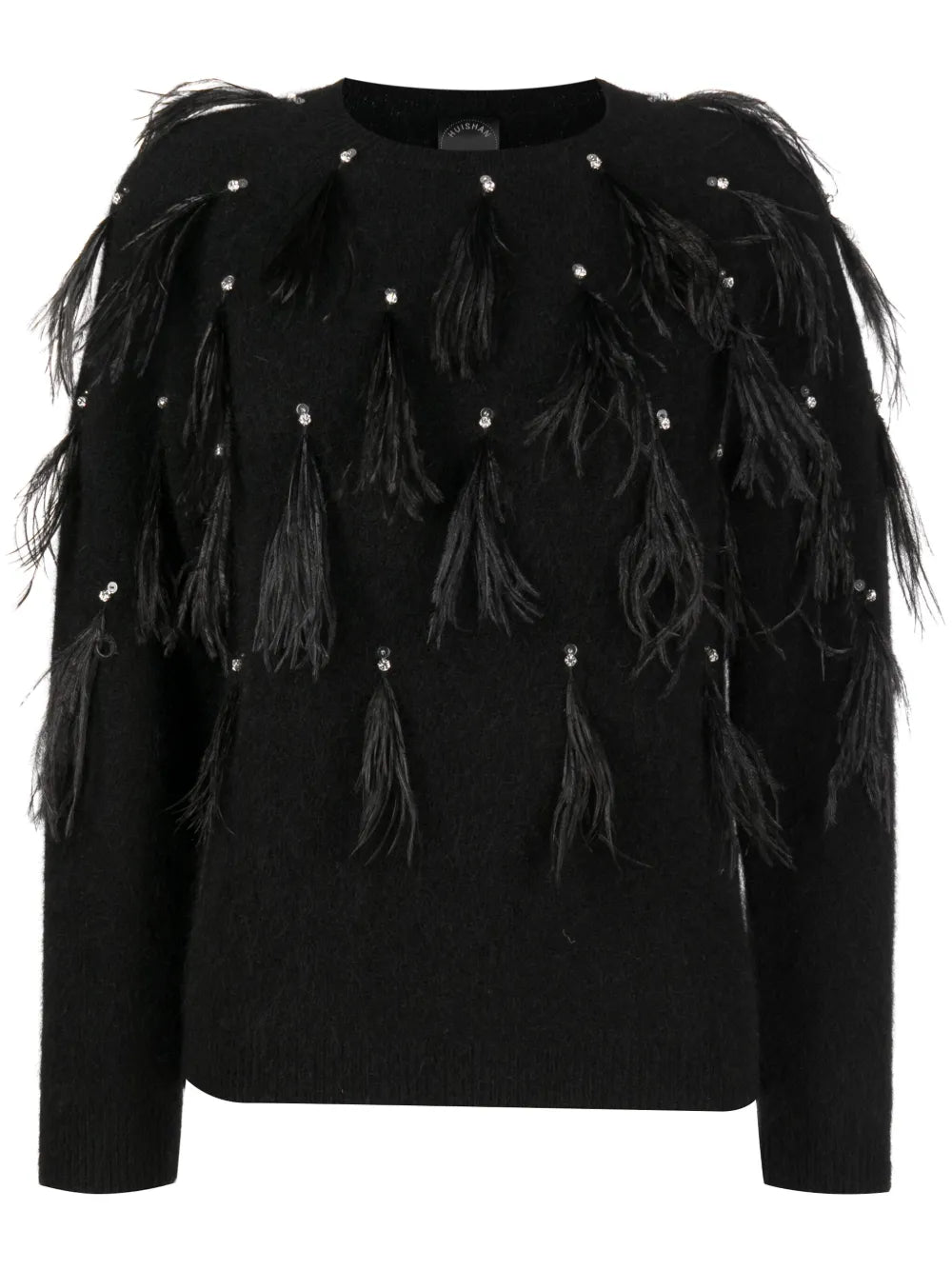 Feather-Detailing Crystal-Embellished Jumper