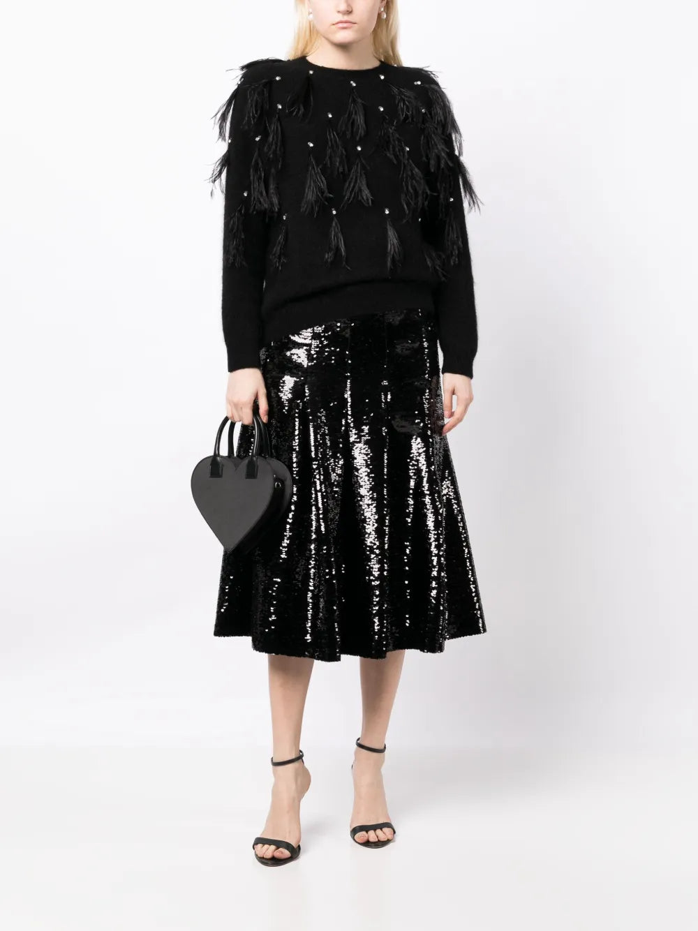 Feather-Detailing Crystal-Embellished Jumper